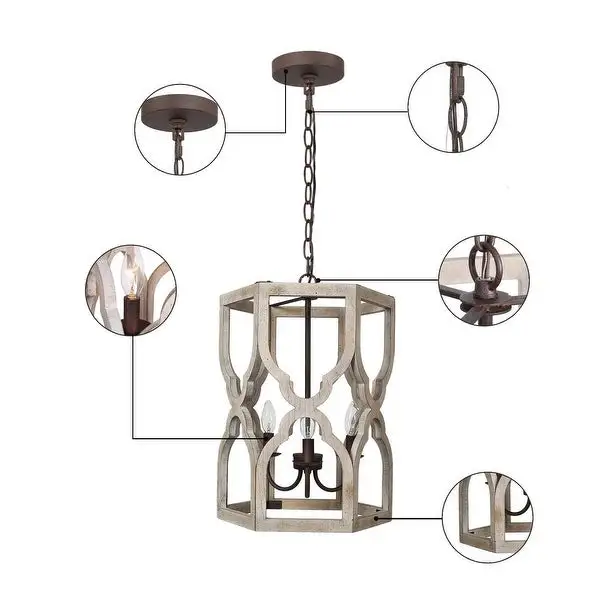 Modern Farmhouse 3-Light Wood Chandelier French Country Cylinder Island Light for Dining Room - D 14