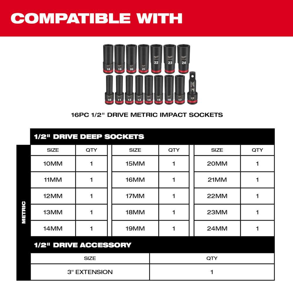 MW SHOCKWAVE Impact Duty Socket 1/2 Dr 16pc Tray Only 49-66-6833 from MW