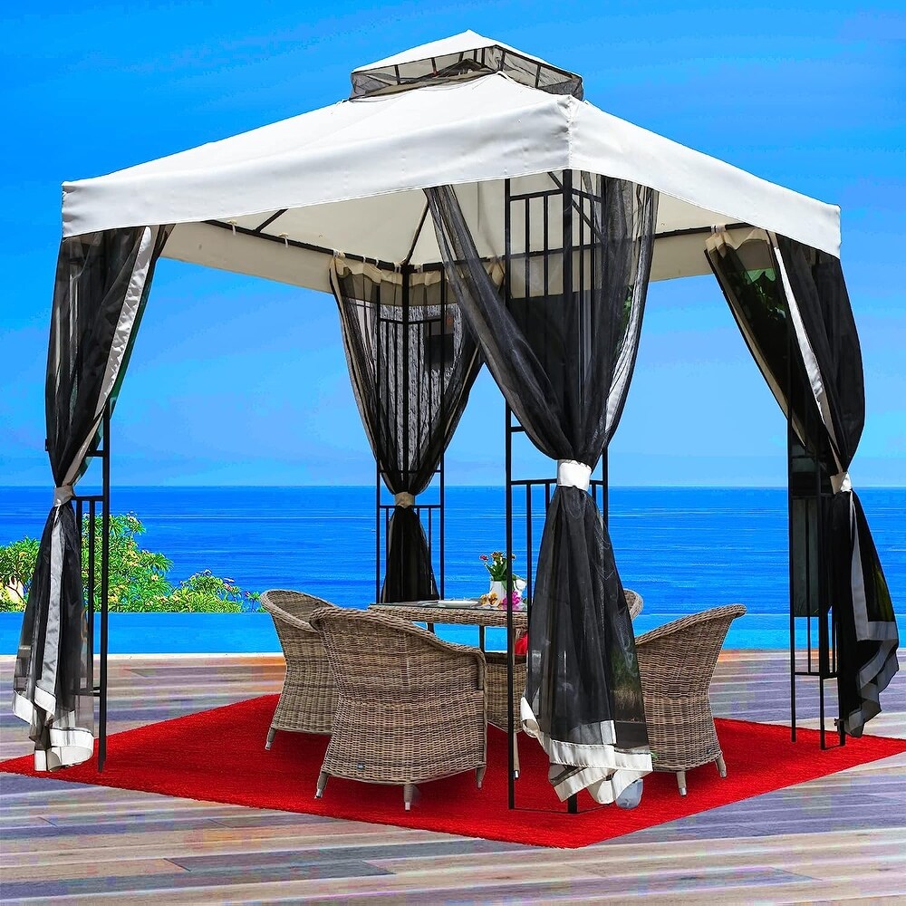 Outdoor Gazebo 10x10ft  Garden Gazebo Tent for Parties with Netting  Double Roof  Steel Structure   Ideal for Beach Trips