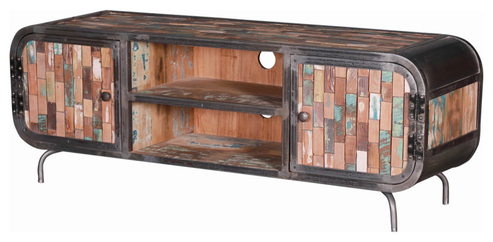 Canjilon Reclaimed Wood Furniture Industrial TV Media Console   Industrial   Entertainment Centers And Tv Stands   by Sierra Living Concepts Inc  Houzz