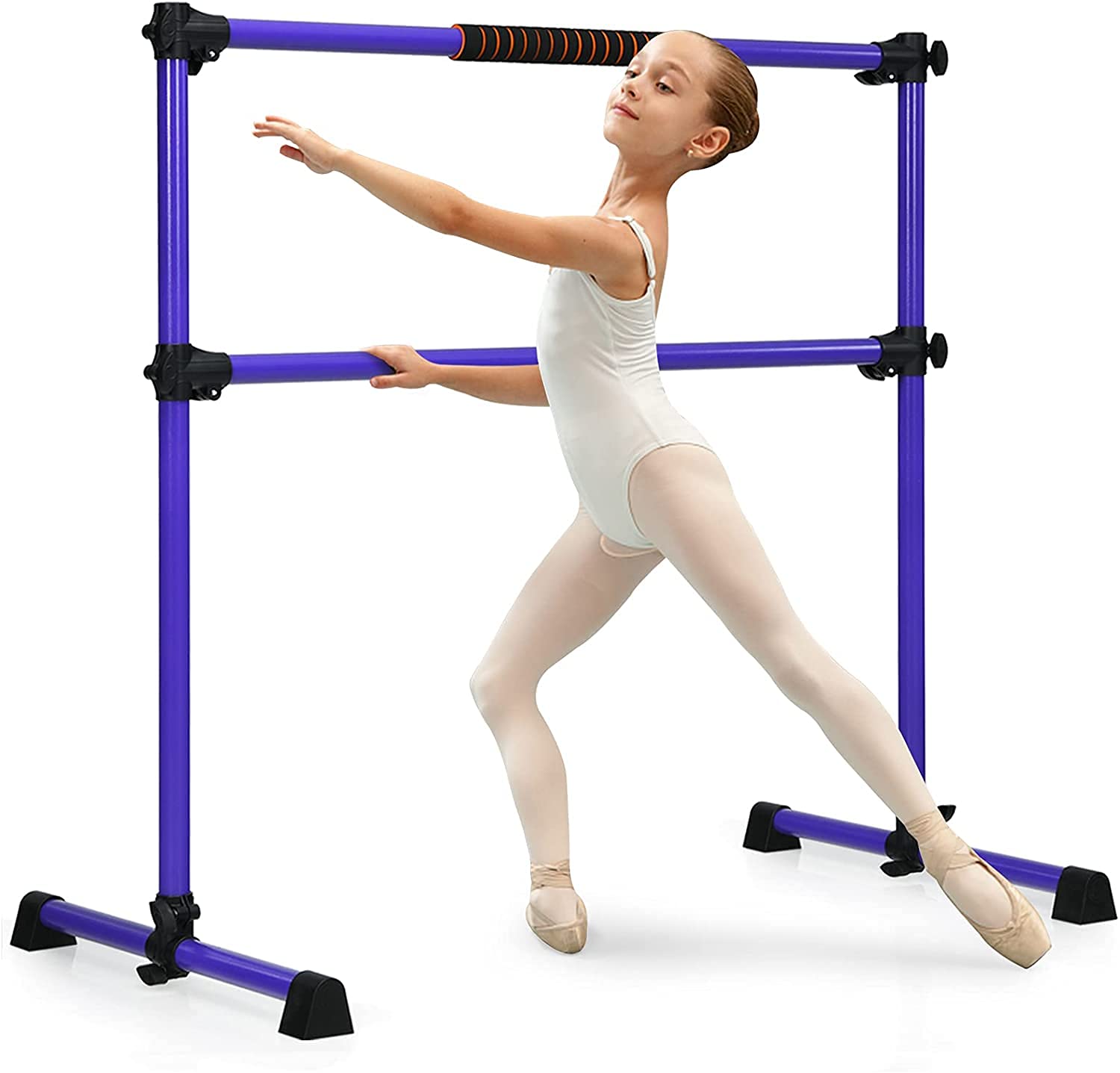 Costzon Ballet Bar, 4ft Freestanding Double Ballerina Bar with Adjustable Height, Heavy Duty Dancing Bar w/Foam Pads