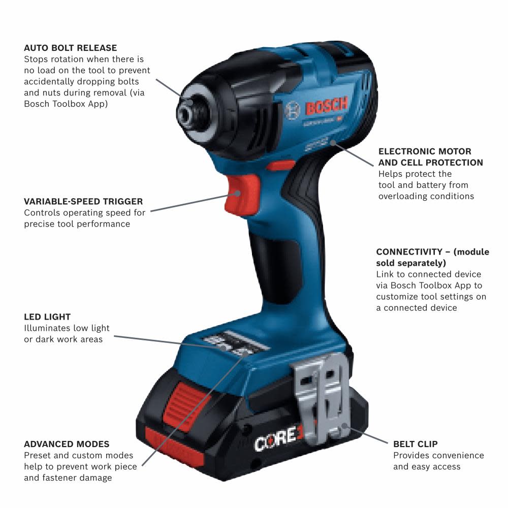 Bosch 18V Connected Ready 1/4 Hex Impact Driver Kit