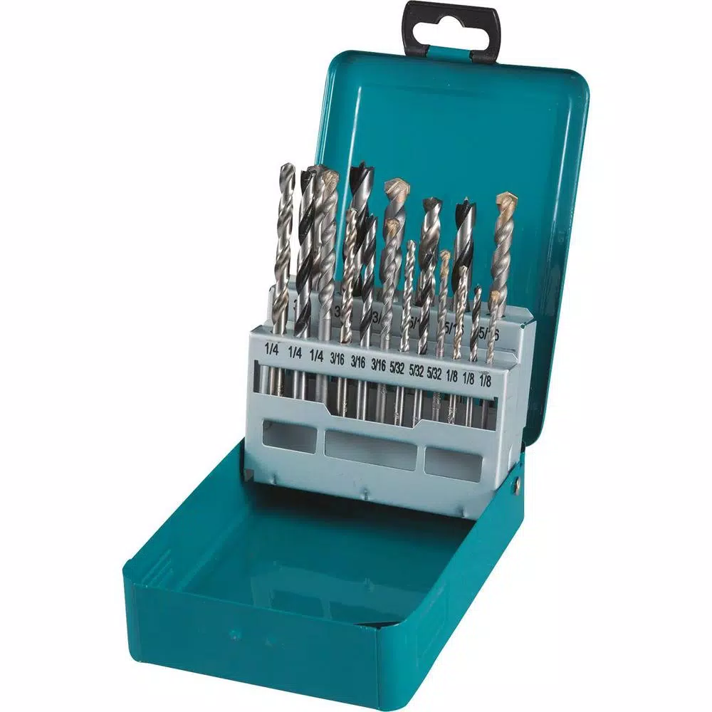 Makita Assorted Drill Bit Set Metal Wood Masonry Straight Shank (18-Pieces) with Metal Carry Case and#8211; XDC Depot