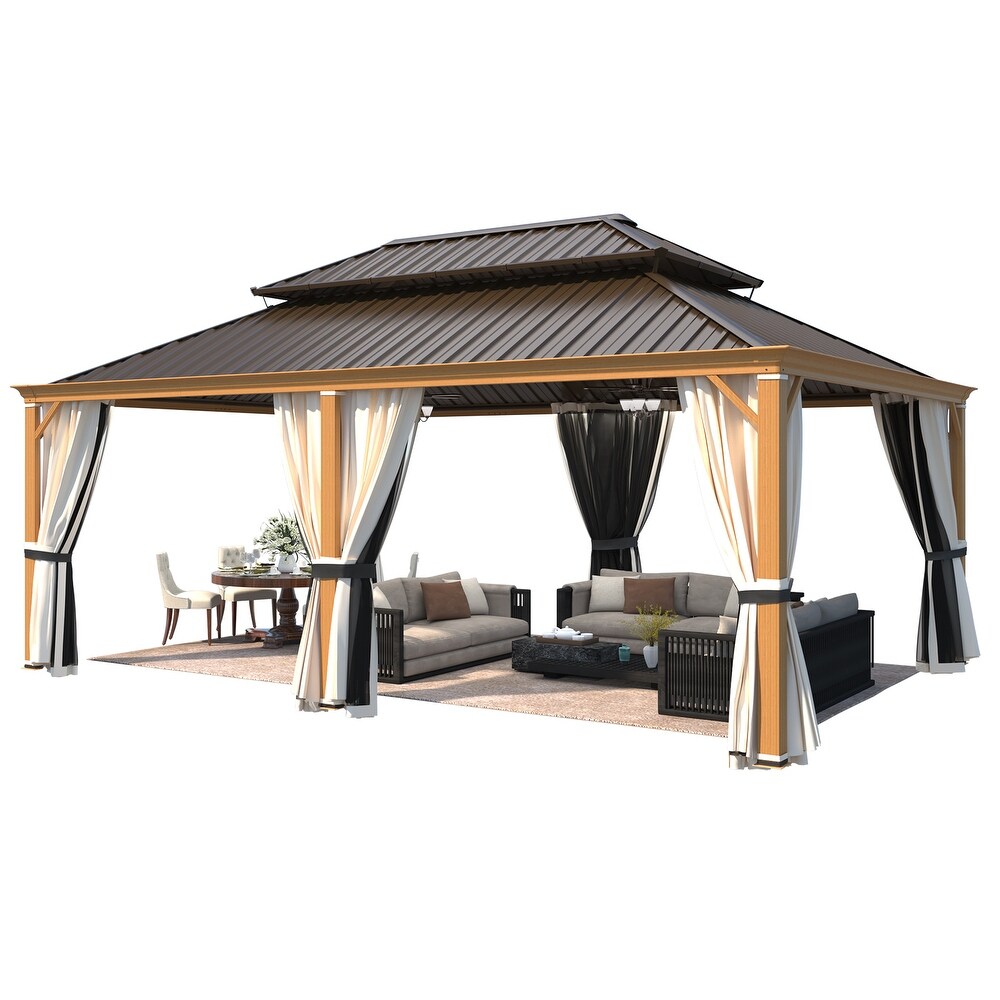 EROMMY Hardtop Gazebo W/Steel Double Roof  Anti Rust Coating Aluminum Frame Permanent  Hard Top Gazebo for Garden Lawn Parties