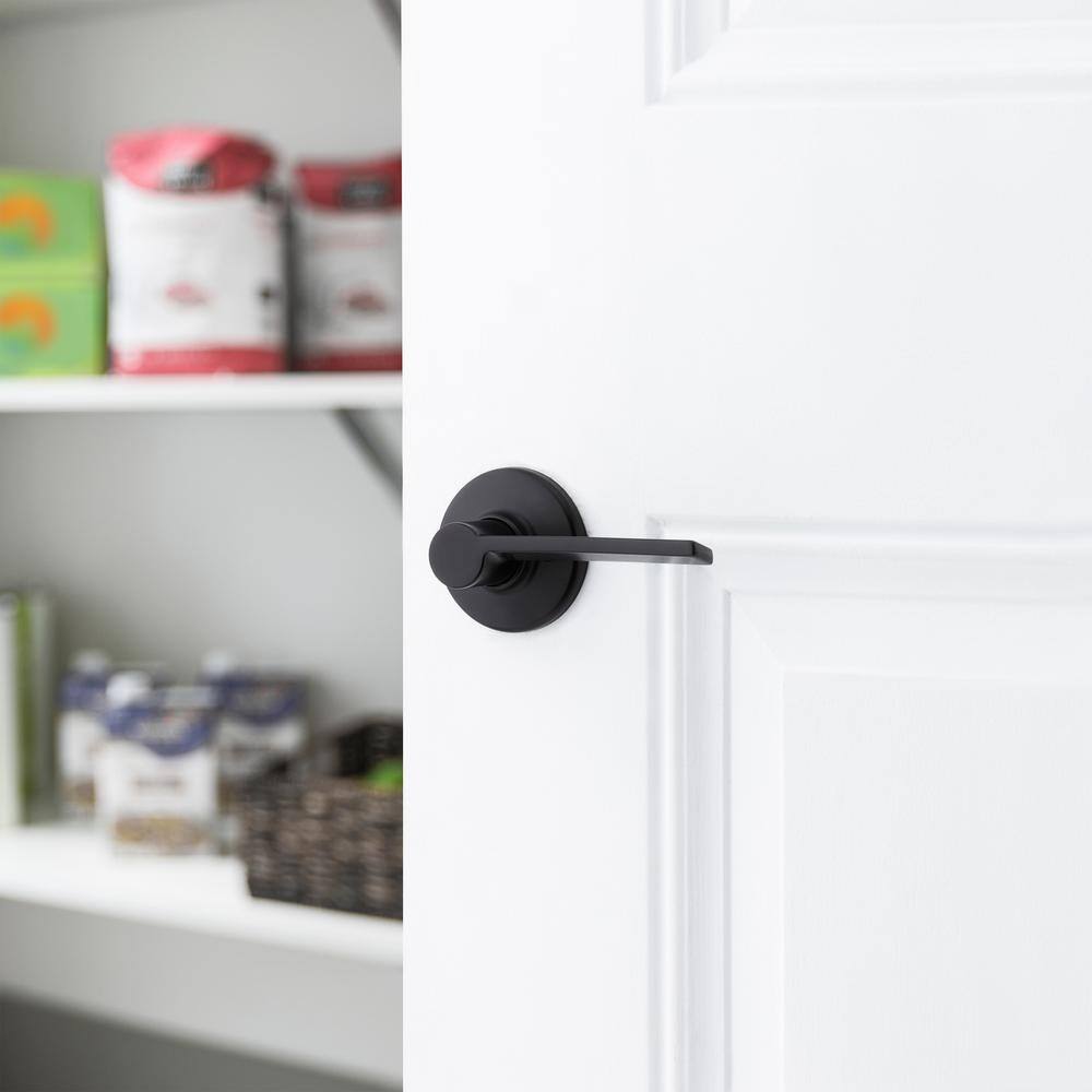 Kwikset Ladera Matte Black Contemporary Round Half-Dummy Door Lever 488LRLRDTRH514V