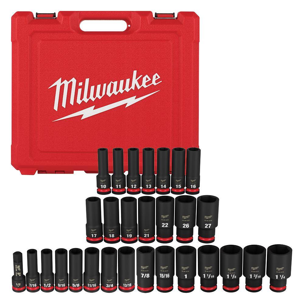 MW SHOCKWAVE 12 in. Drive SAE and Metric 6 Point Impact Socket Set (29-Piece) 49-66-7016