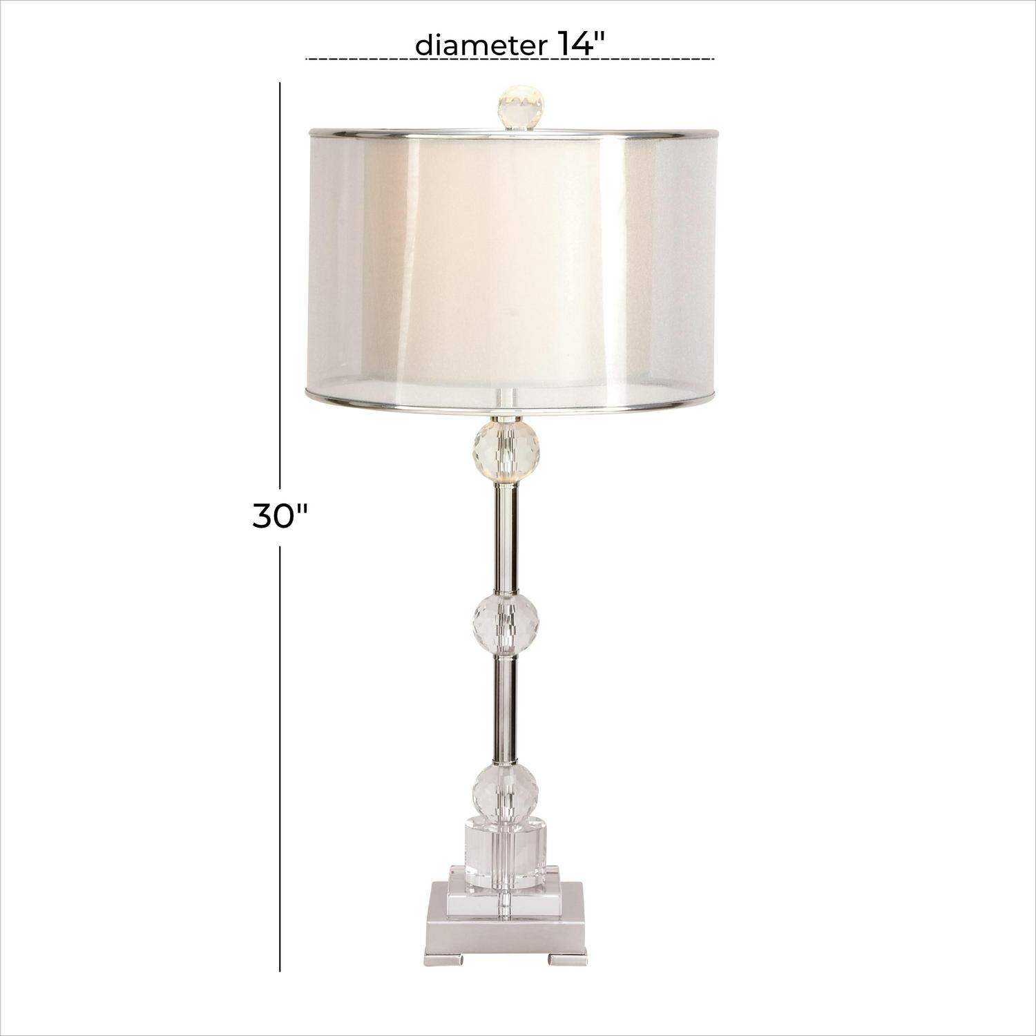 DecMode Silver Glam Metal Table Lamp with Shade， 30 H