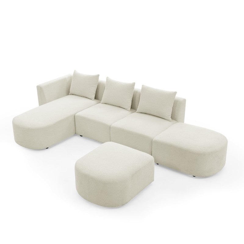 Modular Sectional Sofa  4 Seat Sofa Loop Yarn Fabric L Shaped Couch with Left/Right Chaise and Ottoman for Living Room Bedroom