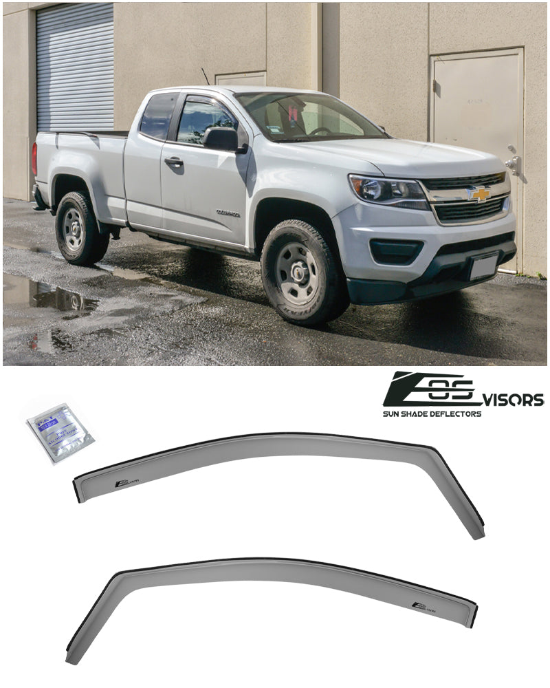 Extreme Online Store Fits All 2015-Present Chevrolet Colorado Extended Cab Models | EOS Visors in-Channel Style Smoke Tinted Side Vents Window Deflectors Rain Guards