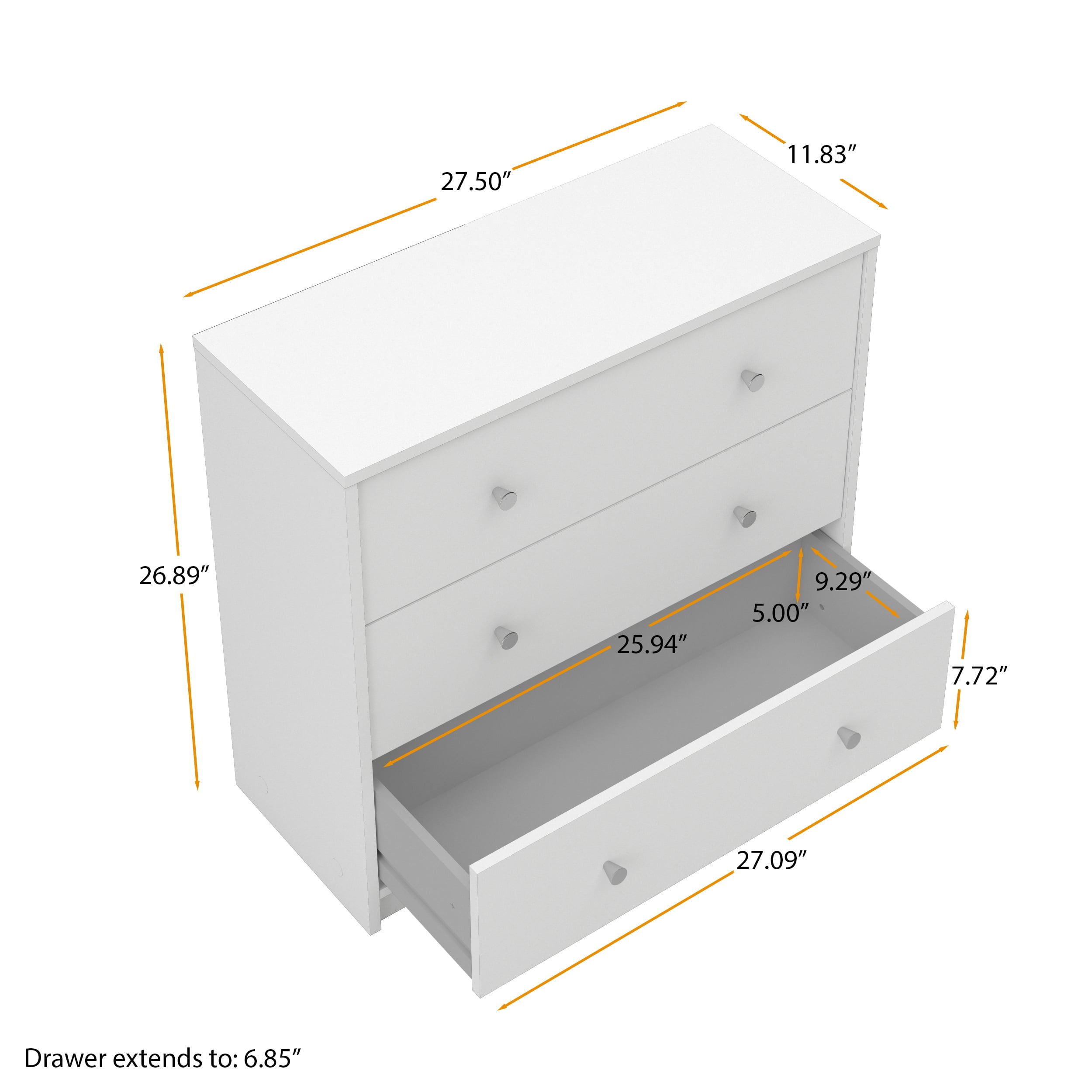 Studio 3 Drawer Dresser, White