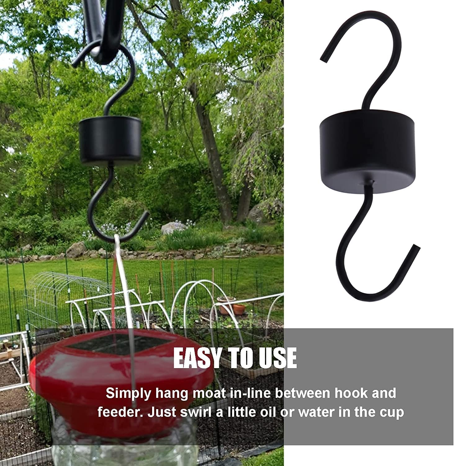 (2 Pack) Hummingbird Feeder Ant Guard，Ant Moat Trap Hooks for Oriole Nectar Feeders with 2 Clean Brushes (Black)