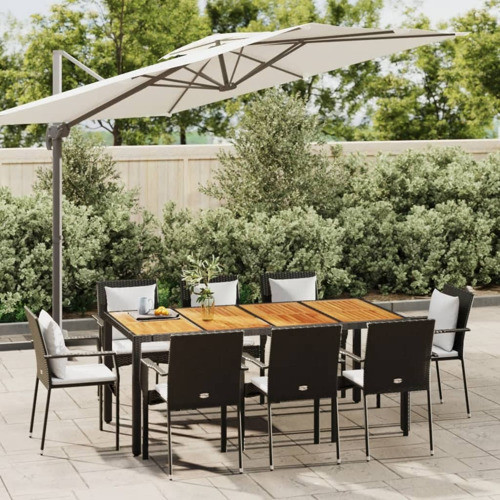 vidaXL Patio Dining Set 9 Piece Conversation Set with Cushions Black Poly Rattan   Tropical   Outdoor Dining Sets   by vidaXL LLC  Houzz