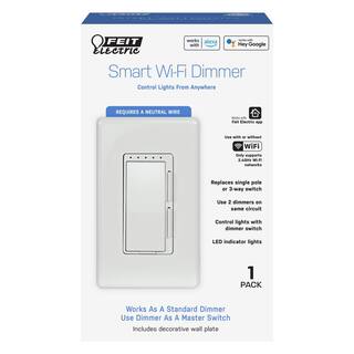 Feit Electric Smart Home Wi-Fi Connected Wireless Dimmer Switch No Hub Required AlexaGoogle Assistant Compatible White (3-Pack) DIMWIFI3