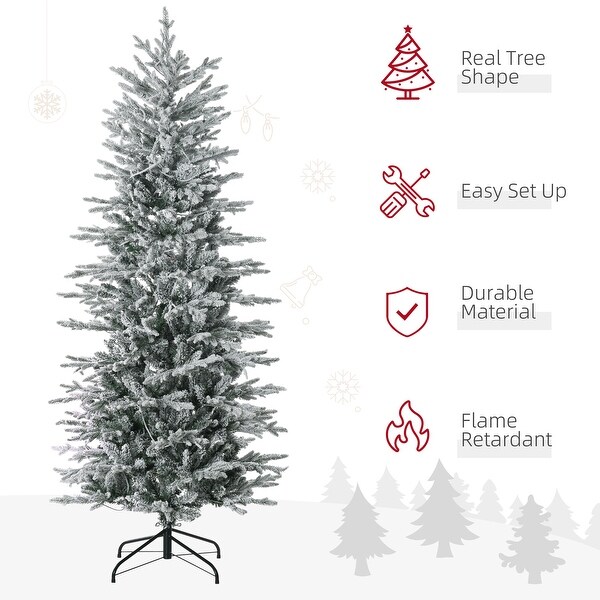 HOMCOM 6ft Tall Prelit Artificial Christmas Tree Holiday Décor with 636 Snow Flocked Branches，Auto Open，Extra Bulb