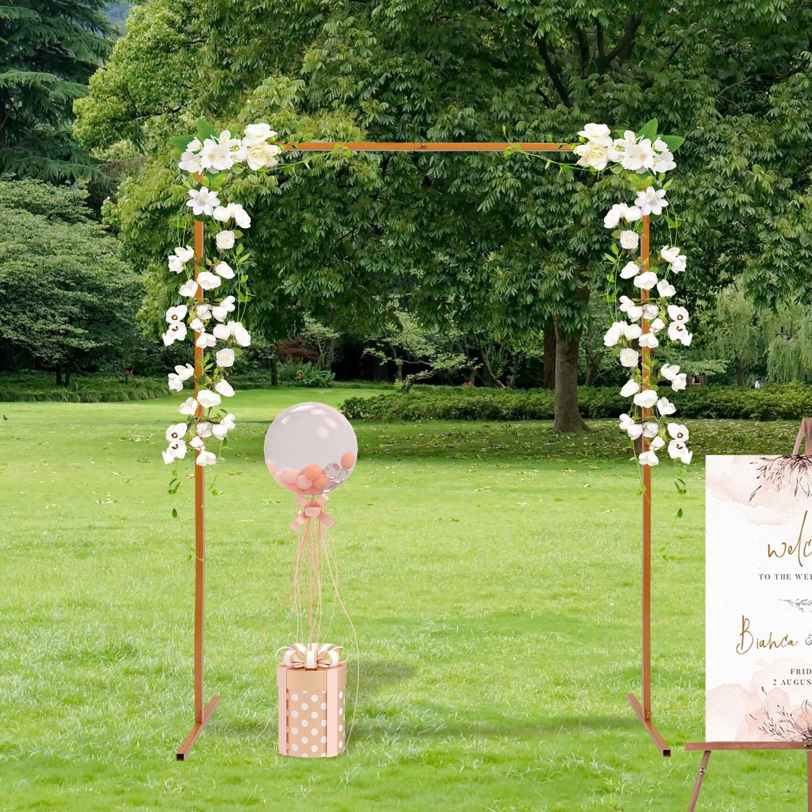 Wedding Arch Backdrop Stand, 6.6x4.6 FT Yellow Wedding Arches for Ceremony Square Metal Balloon Arch Stand Garden Arbor Frame for Wedding Birthday Party Baby Shower Photo Booth Background Decoration