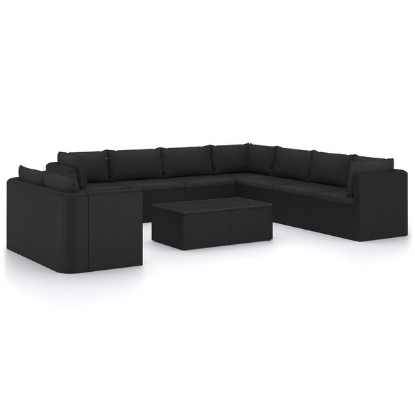 11 Piece Garden Lounge Set with Cushions Poly Rattan Black - Overstock - 35106166