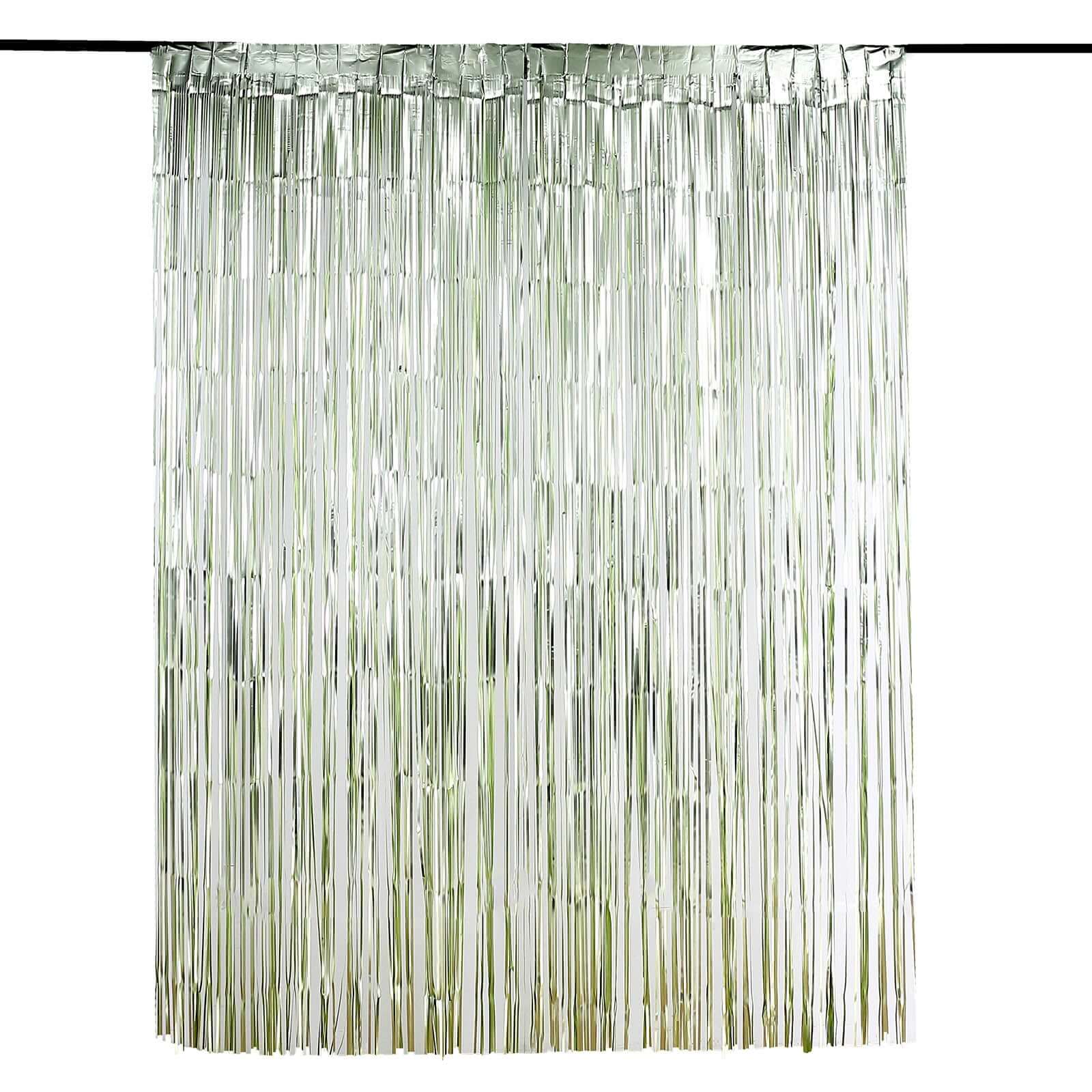 Matte Sage Green Metallic Tinsel Foil Fringe Doorway Curtain Party Backdrop 8ft