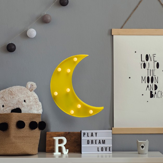 Led Lighted Yellow Crescent Moon Marquee Wall Sign