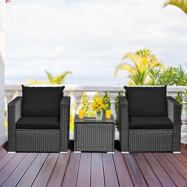 3 Pieces Patio wicker Furniture Set with Cushion