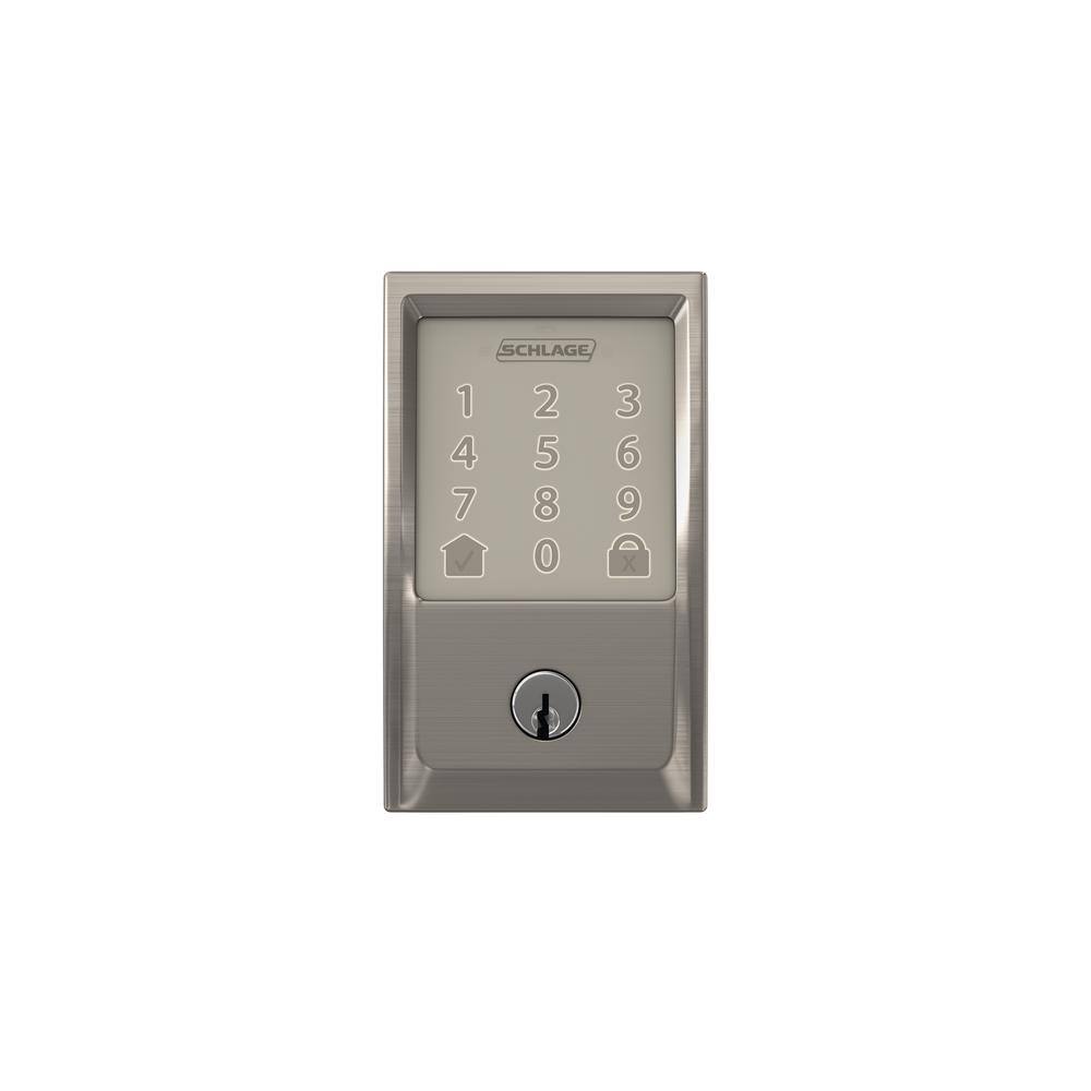 Schlage Century Satin Nickel Electronic Encode Smart WiFi Deadbolt with Alarm BE489WB CEN 619