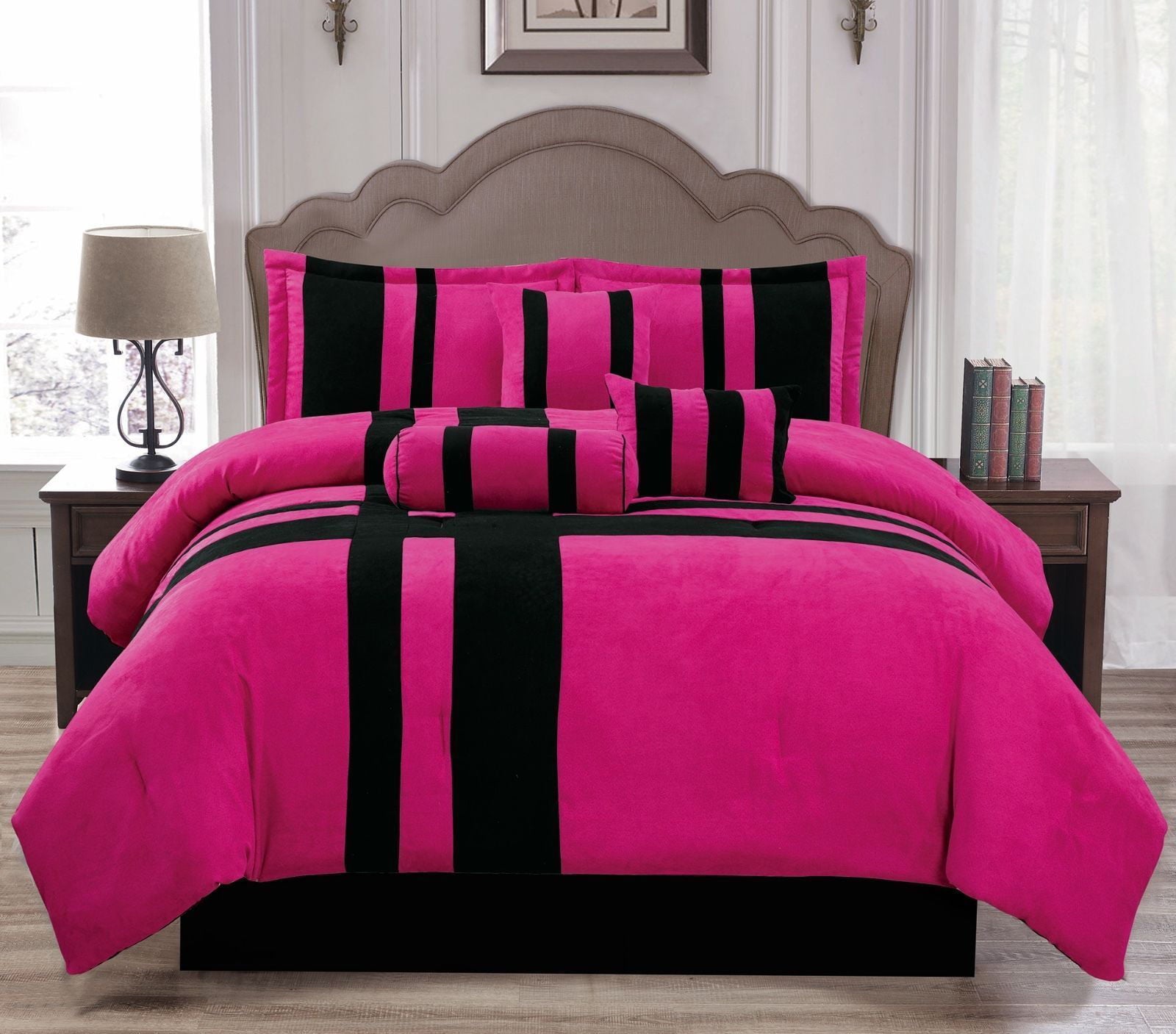 Luxurious 11-Piece Micro Suede Winter Soft Comforter Set Bed In A Bag W/ Sheet Set! Winter SALE!!! Pink Stripe Full Size