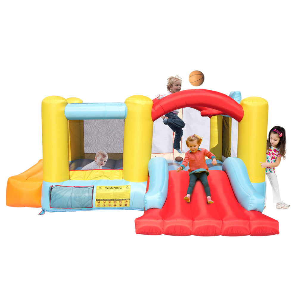 Children's inflatable bouncing house castle, 420D Oxford cloth PVC without fan Large trampoline + ball frame + rest table bouncy castle