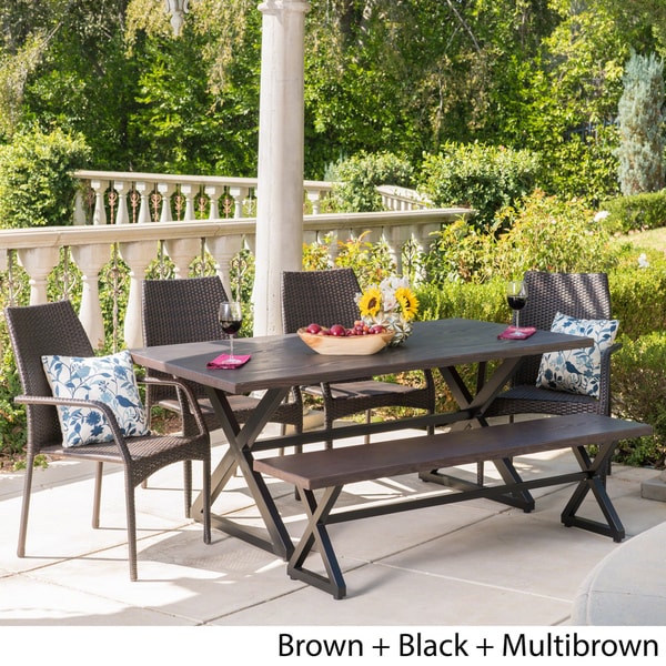 Cassara Outdoor 6piece Rectangle Aluminum Wicker Dining Set by Christopher Knight Home