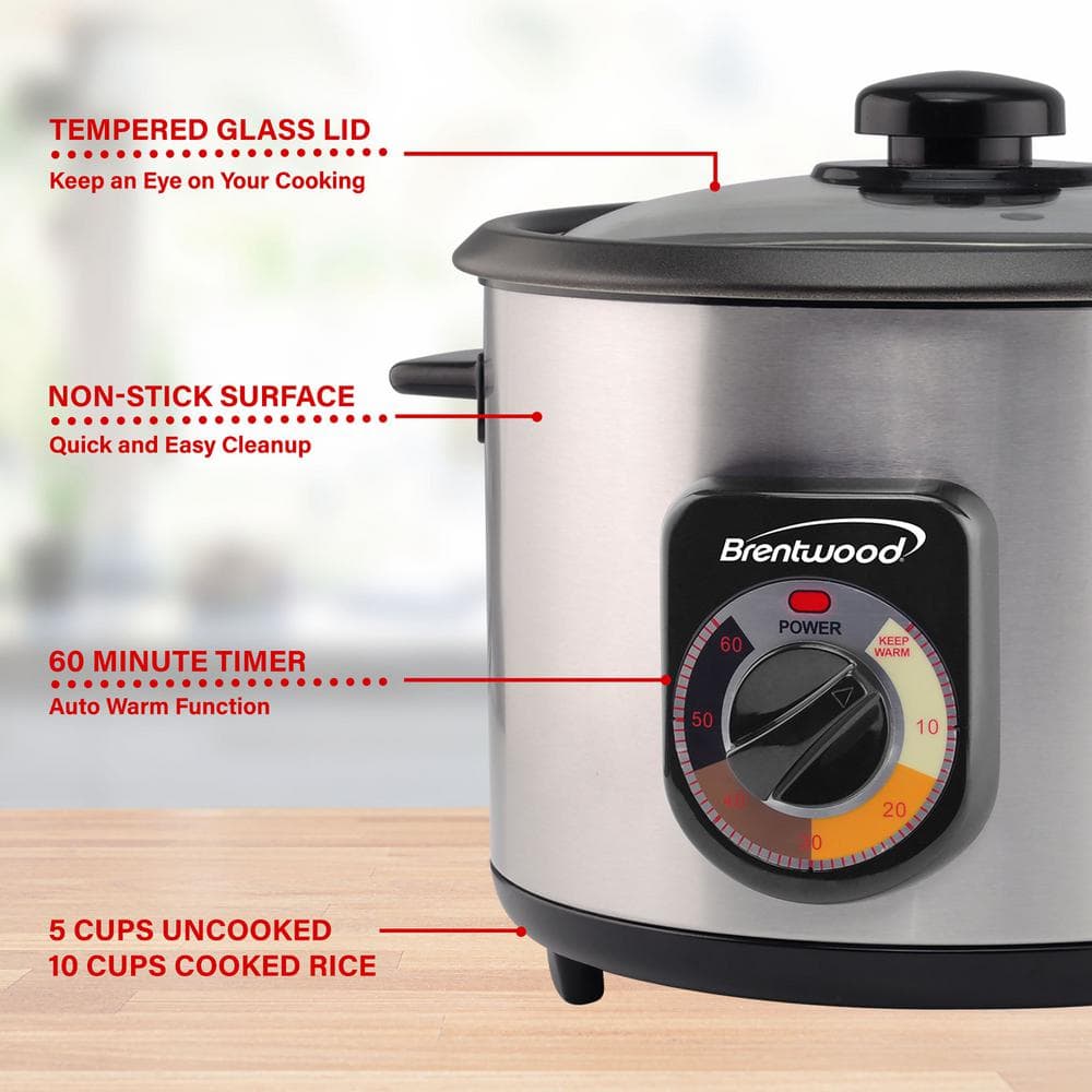 Brentwood 5-Cup Uncooked / 10-Cup Silver Cooked Crunchy Persian Rice Cooker 985116290M