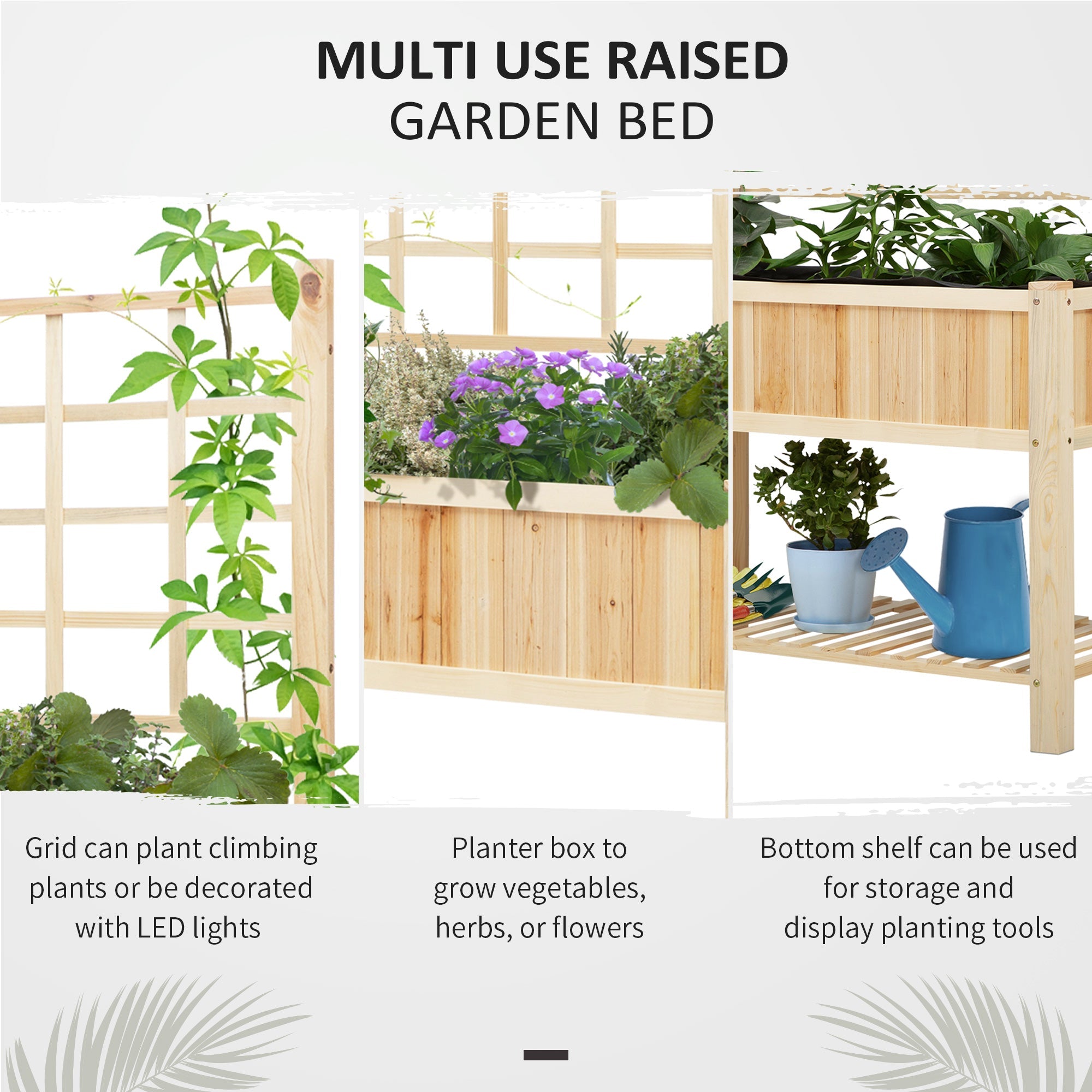 47in Wooden Raised Garden Bed with Trellis Coutryside Style Elevated Planter Box Stand with Open Storage Shelf Spacious Planting Area for Vegetables Herbs Flowers