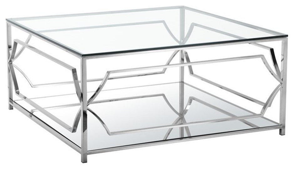 American Home Classic Edward Square Metal Glass Coffee Table in Polish Silver   Contemporary   Coffee Tables   by Homesquare  Houzz