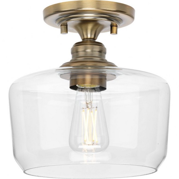 Progress Lighting Aiken Collection 1 light Flush Mount Vintage Brass Clear Glass Shade