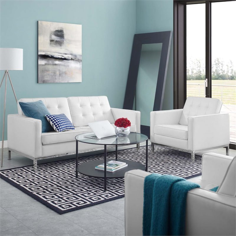 Modway Loft 2 Piece Modern Faux Leather Loveseat and Armchair Set in White   Contemporary   Living Room Furniture Sets   by Homesquare  Houzz