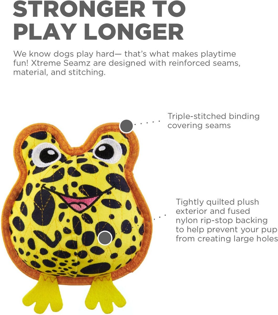 Outward Hound Xtreme Seamz Dart Frog Squeaky Durable Dog Toy， Yellow， Medium