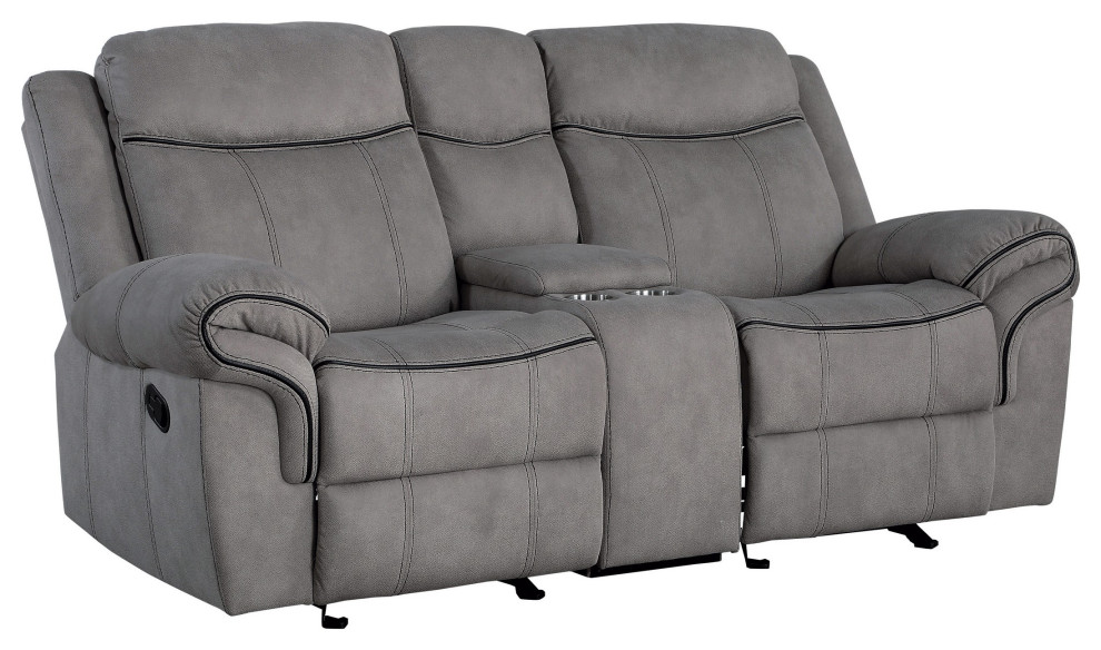 Fabric Upholstered Metal Reclining Loveseat With Center Console  Gray   Transitional   Loveseats   by Homesquare  Houzz