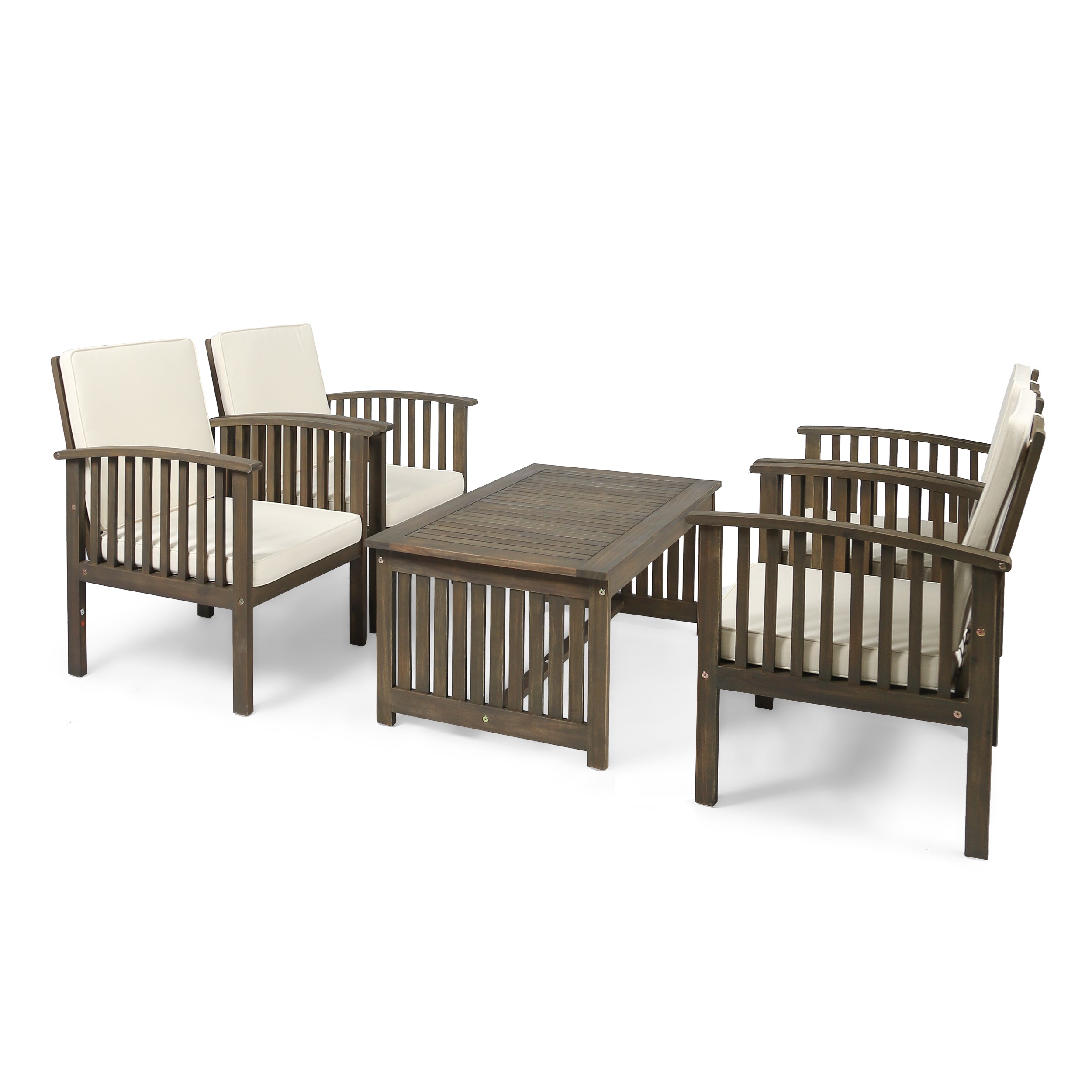 Tolbert Outdoor 4-Seater Acacia Wood Club Chairs with Coffee Table