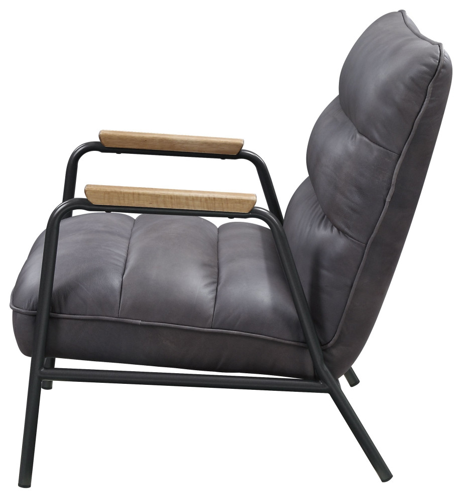 ACME Nignu Accent Chair  Gray Top Grain Leather and Matt Iron   Industrial   Armchairs And Accent Chairs   by Acme Furniture  Houzz