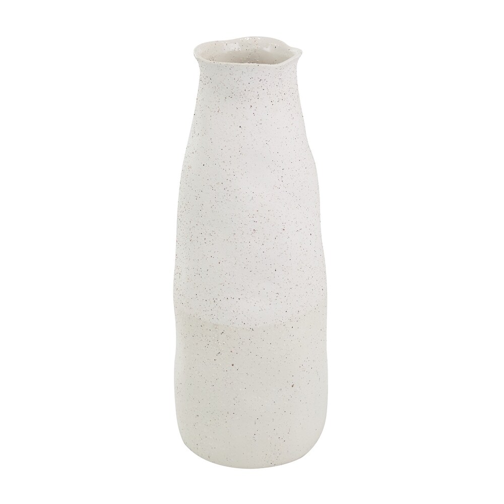 Cream Ceramic Abstract Wavy Vase with Textured Speckled Detailing