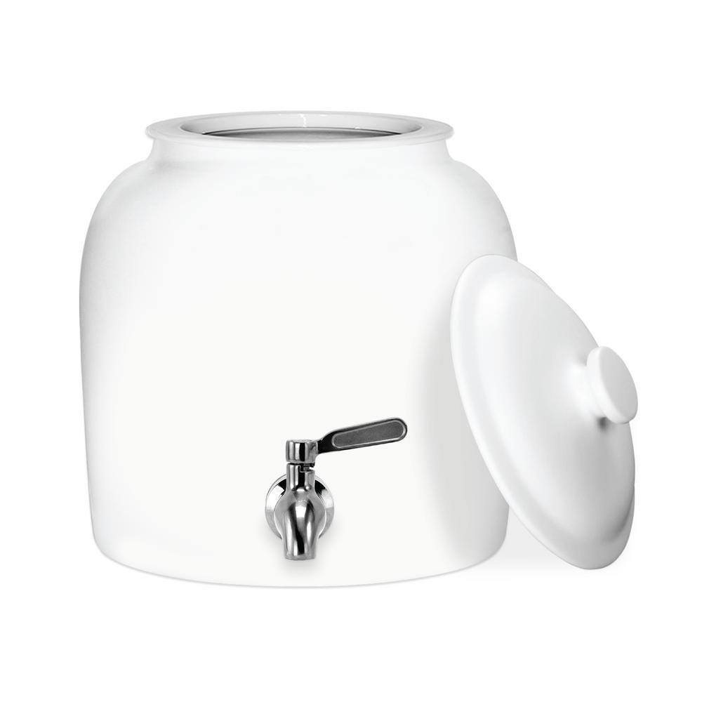 GEO Sports 5 Gal. Porcelain Ceramic Beverage Dispenser B.P.A. and Lead Free Crock with Stainless Steel Faucet and Lid CKOVISWHT