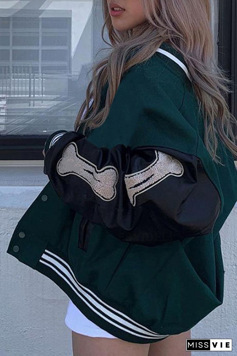 Bone Patchwork Open Button Baseball Jackets