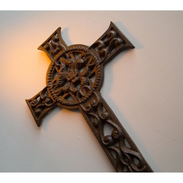 Wrought Iron Rustic Celtic Cross Decoration Christian Religious，11.5x7.7x0.5