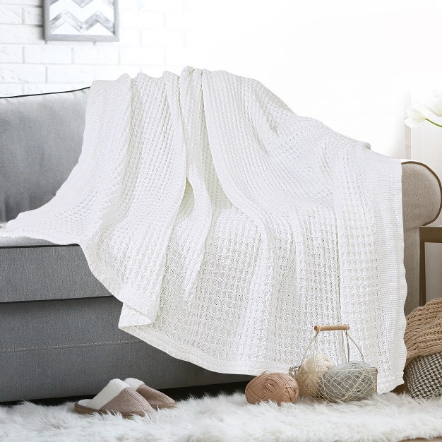 1 Pc Cotton Waffle Weave Comfortable Bed Blanket Piccocasa