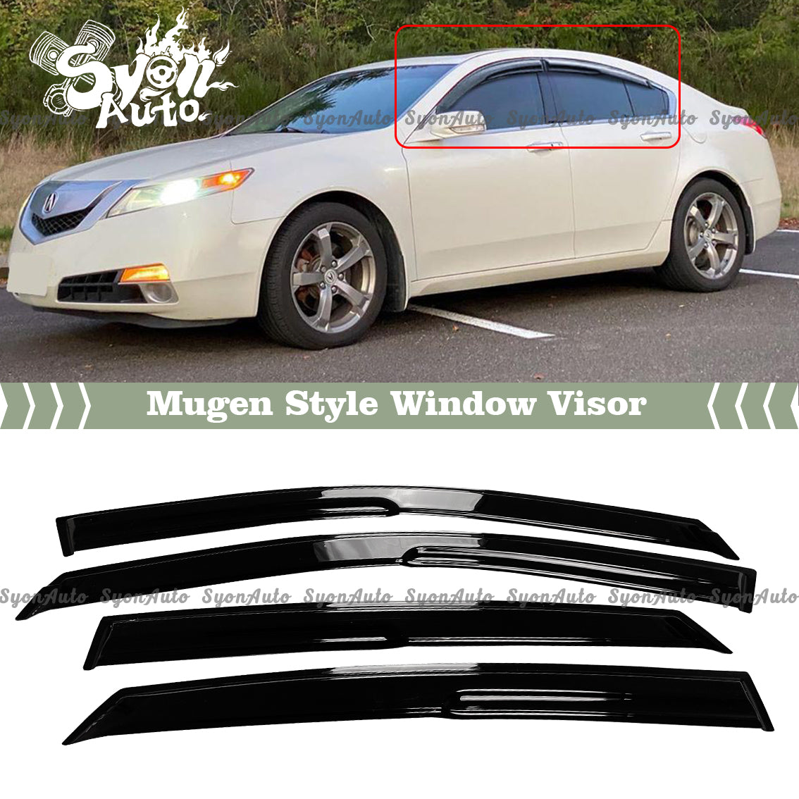 Fits 2009-2014 Acura TL 3D Wavy JDM Mugen Style Window Visor Rain Guard Deflector