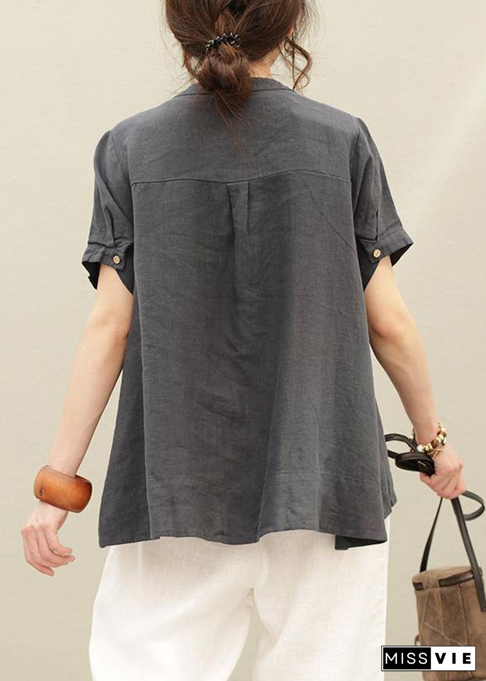 Beautiful o neck asymmetric linen summer tops silhouette Tutorials navy shirt