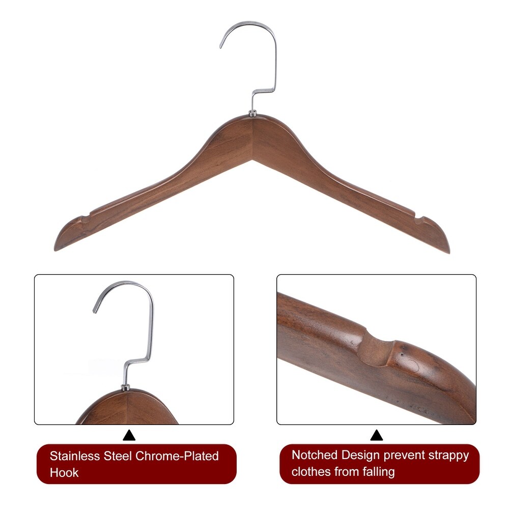 2pcs Retro Wooden Clothes Hangers with Stainless Steel Hook