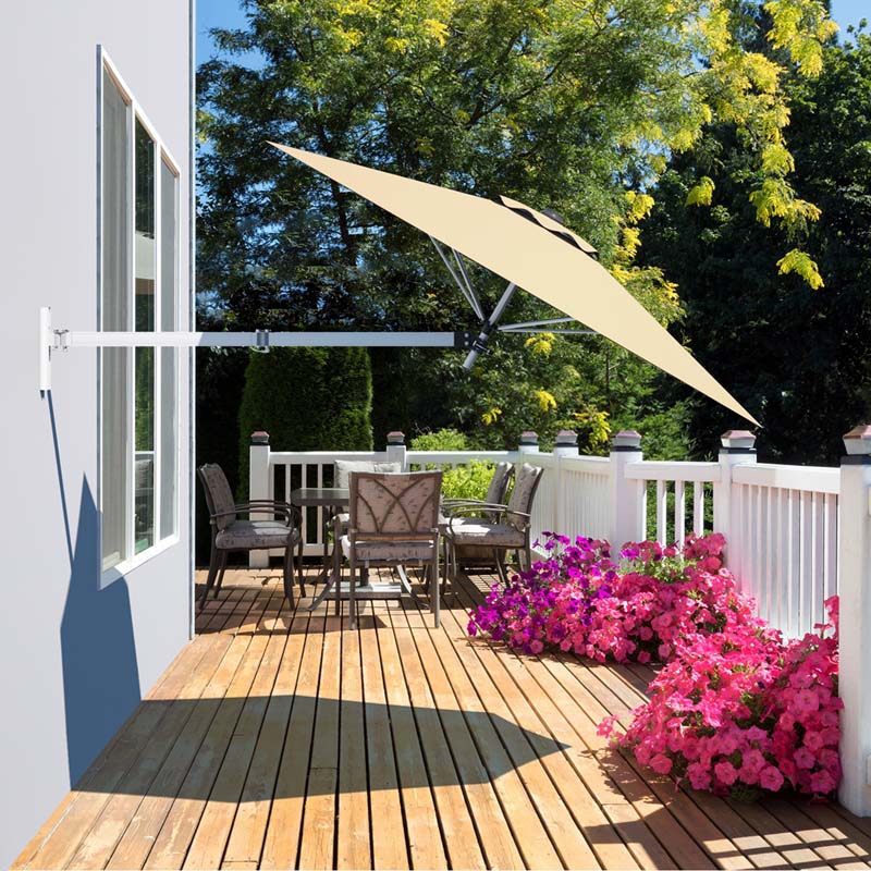 8 FT Patio Wall Mounted Umbrella with Adjustable Pole, Outdoor Tilting Sunshade Umbrella with Wind Vent