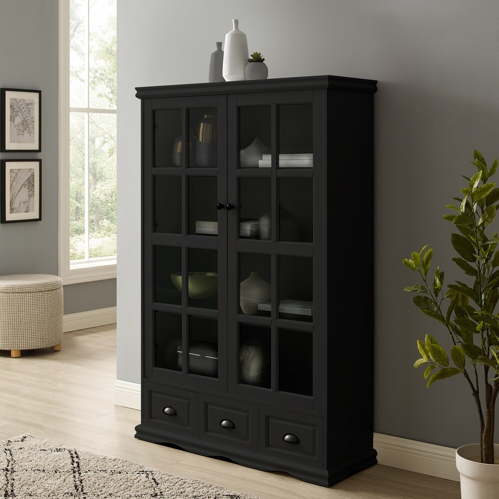 Storage Curio Cabinet with Tempered Glass Doors Adjustable Shelf