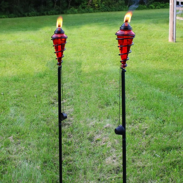 Sunnydaze Outdoor Adjustable Height Glass And Metal Swirl Patio And Lawn Torch Set