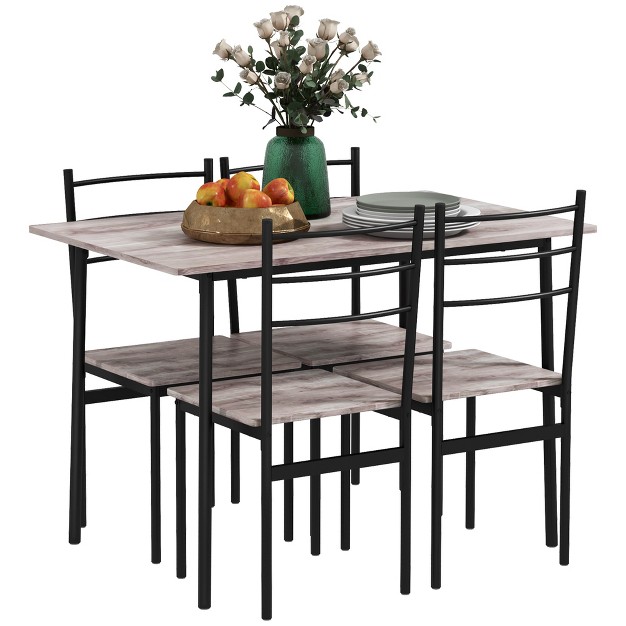 Homcom 5 Piece Dining Table Set For 4 Space Saving Kitchen Table And 4 Chairs Rectangle Steel Frame For Dining Room