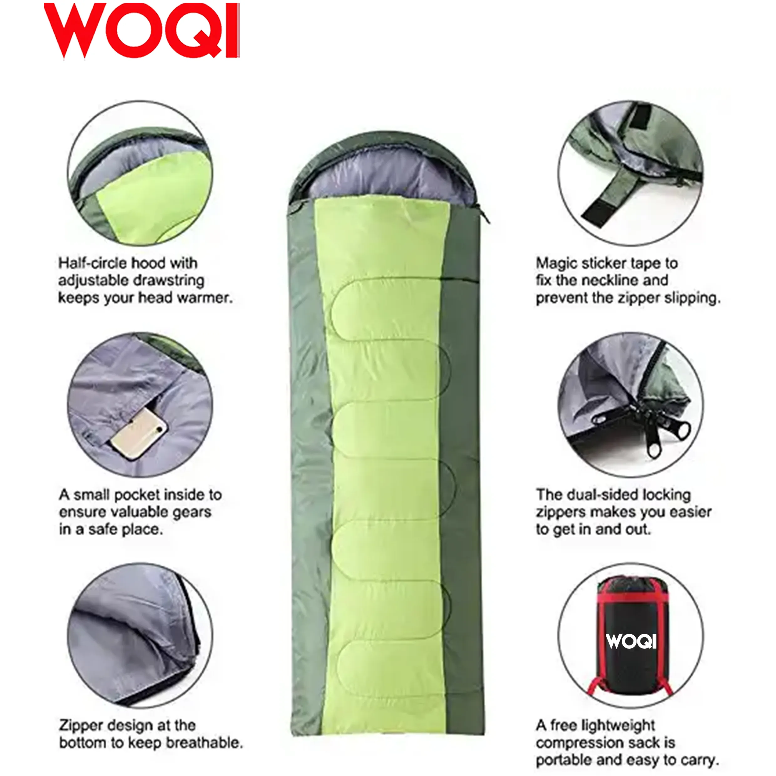 Woqi Comfort Lightweight Portable  Easy to Compress  Envelope Sleeping Bags with Compression Bag