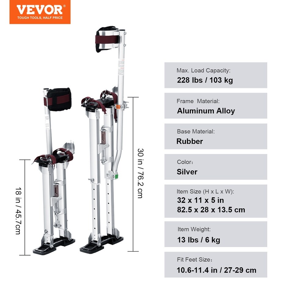 VEVOR Drywall Stilts Aluminum Tool Stilts 18'' 30'' Adjustable Painting Taping   18in 30in